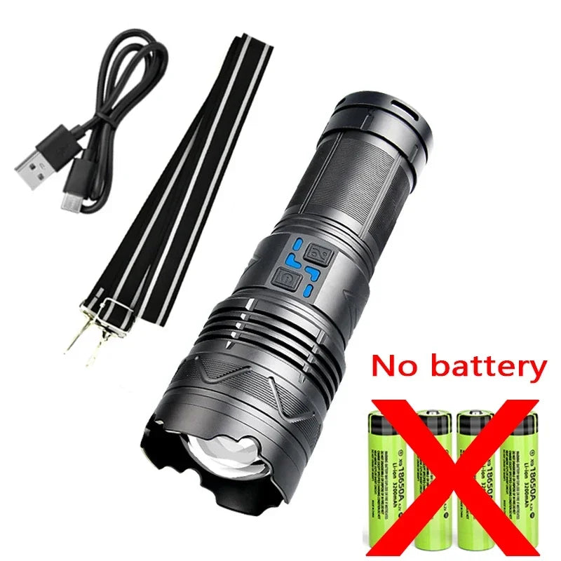 Powerful GT60 LED Flashlight Super Bright Long Range Torch Rechargeable Most Powerful Outdoor Tactical Hand Lamp Camping Lantern
