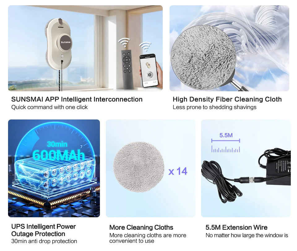 SUNSMAI Robot Window Cleaning Machine Window Washing Robot Double Sided Water Spray Type Window Cleaning Robot