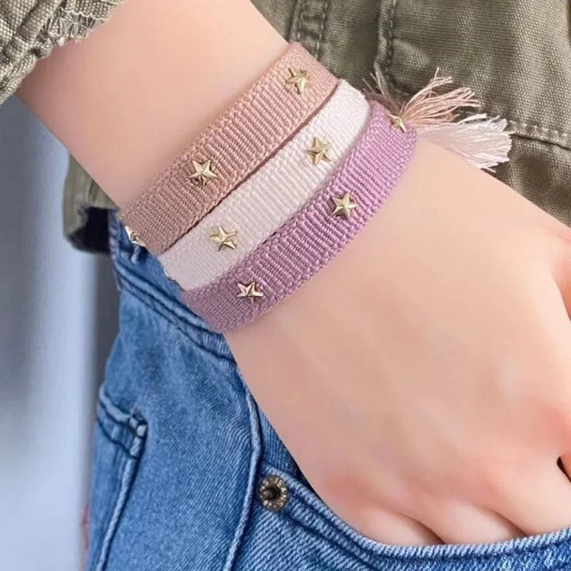 Pulsera tejida de la amistad para mujer con pequeñas estrellas Pulseras de joyería apilables de verano Regalos para hermanas