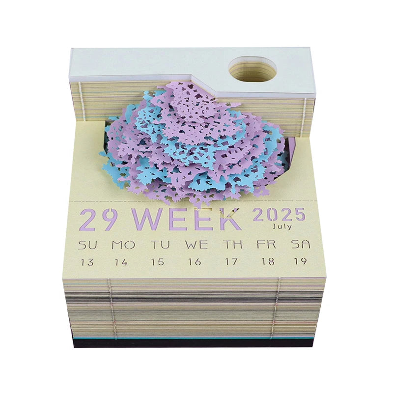 Tree Desk Calendar With LED Lights 2025 Calendar Memo Pad Creative Desk Calendar DIY Notes Notepad 3D Art Calendar Paper Carving