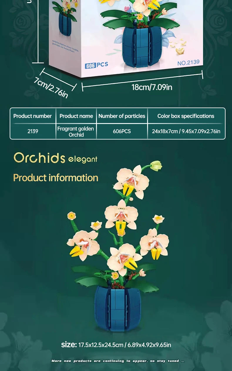 ToylinX 616PCS Orchid Flower Building Set, Building Plant Decor Flower Botanical Series for Home, Christmas Present Gift for Kid
