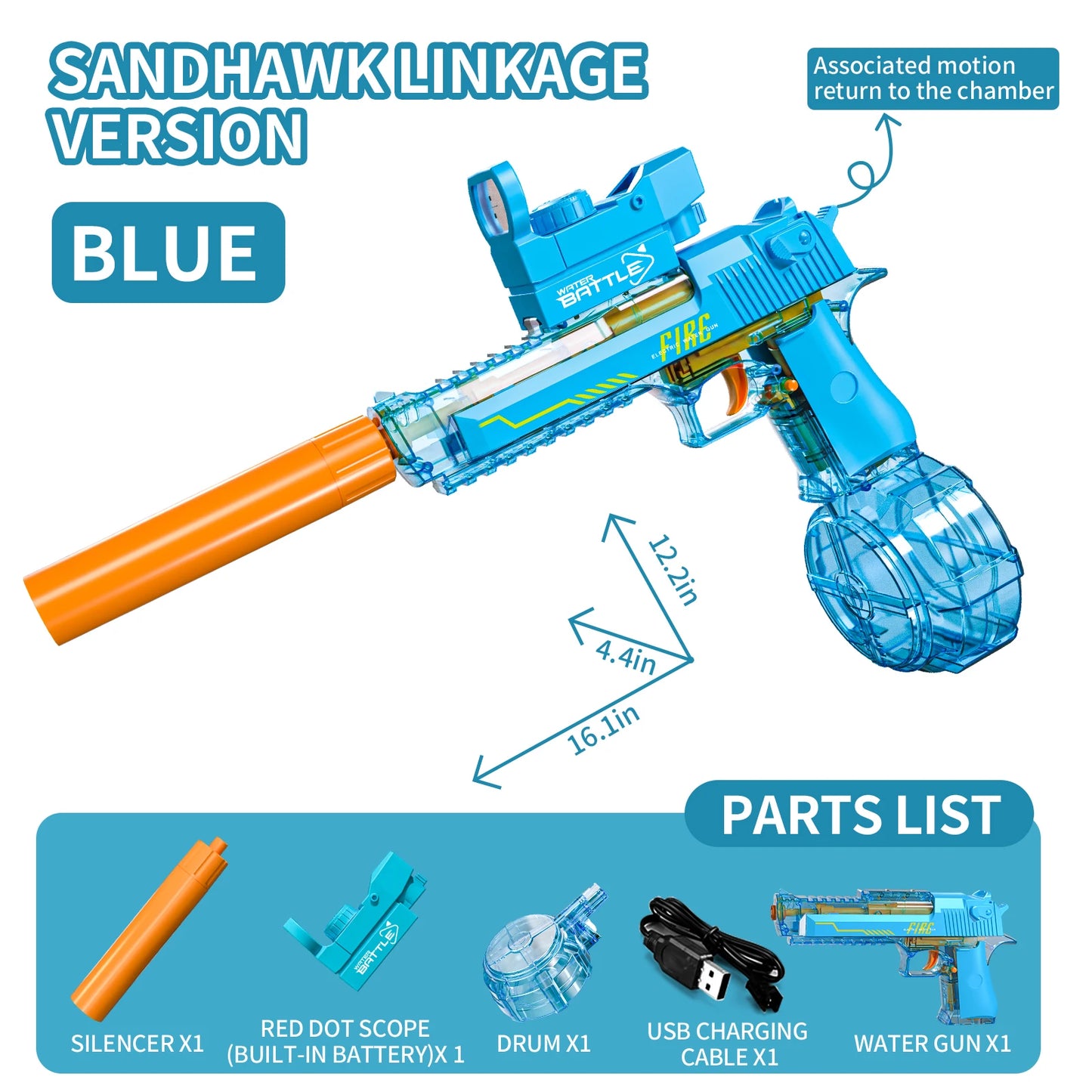 Transparent Sand Eagle Linkage Version Electric Water Gun Large Capacity Continuous Shot Water Fight Water Gun Toys