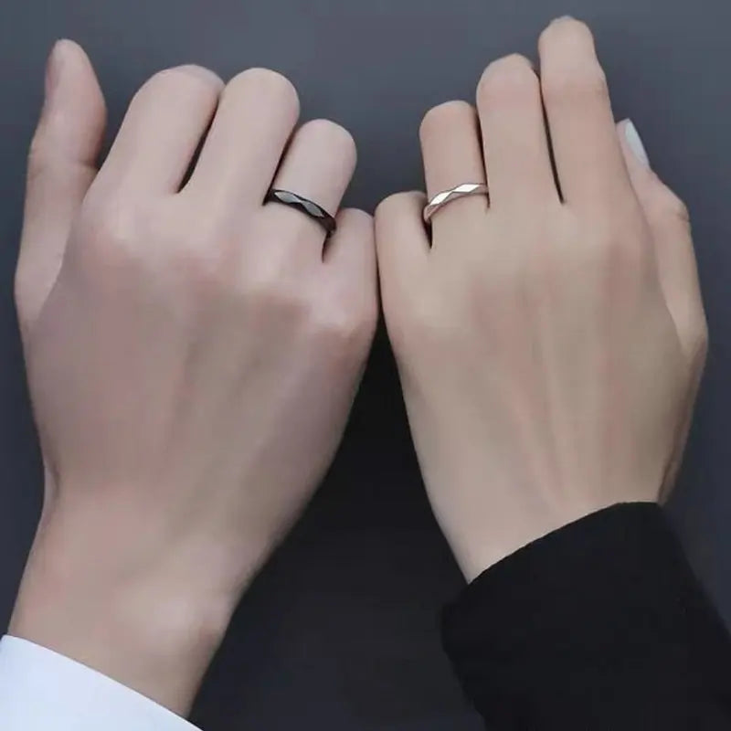 1 par de anillos de pareja de rombos blancos y negros, anillo abierto para mujeres y hombres, anillos de dedo ajustables, regalo de joyería de aniversario para amantes románticos