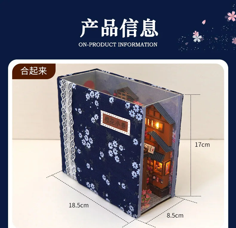 3D Wooden Puzzle DIY Book Kit Bookend Shelf Insert Alley Miniature Dollhouse Model Building Set Craft for Home Decoration P541