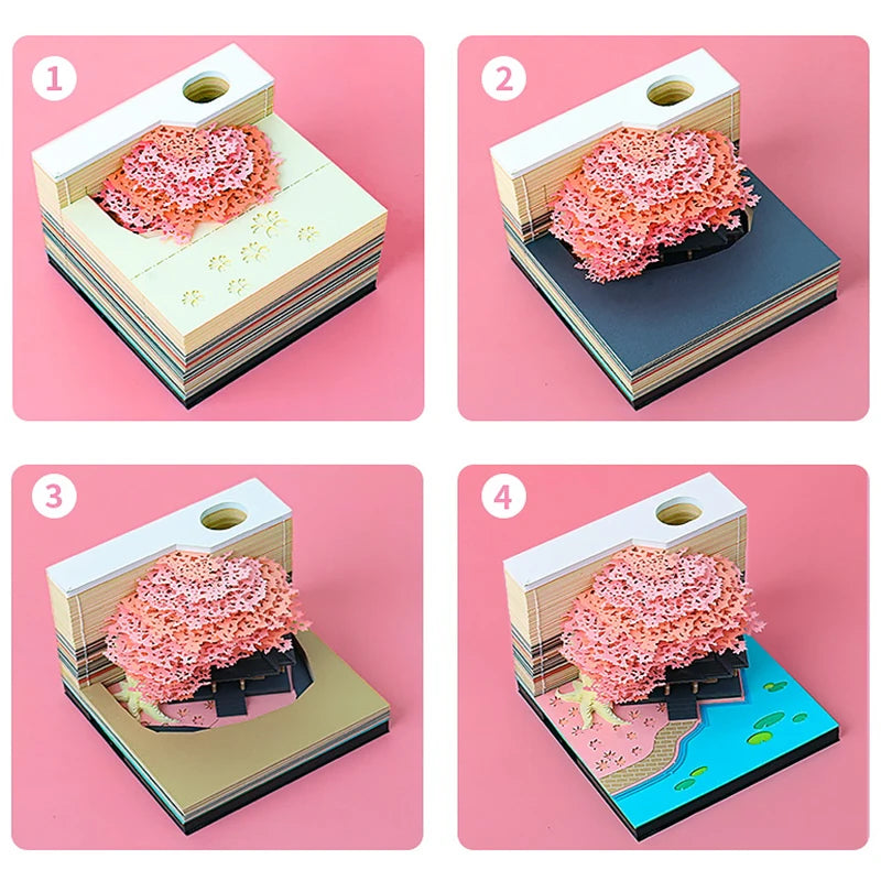 Tree Desk Calendar With LED Lights 2025 Calendar Memo Pad Creative Desk Calendar DIY Notes Notepad 3D Art Calendar Paper Carving