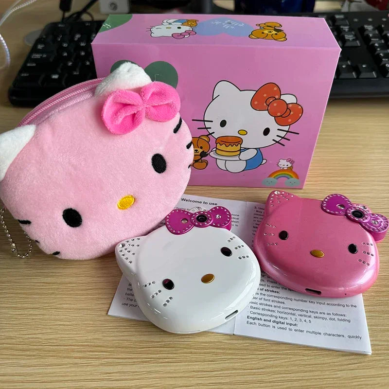 2024Hot Sanrio Hello Kitty Kawaii Mini Flip Phone I68 Girl Mobile Phone Student Anime Phone Music Mobile Phone Kid Birthday Gift