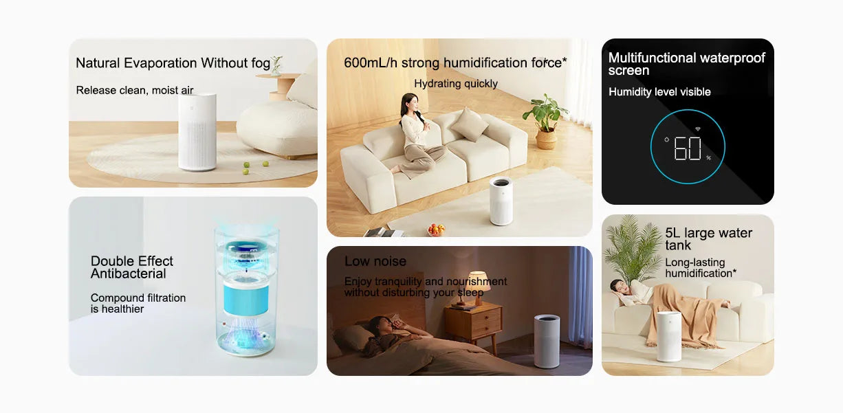 Humidificateur intelligent Xiaomi Mijia Pure 2 humidificateurs sans brume 600 ml/h pour désodorisant domestique humidificateurs huiles essentielles aromathérapie