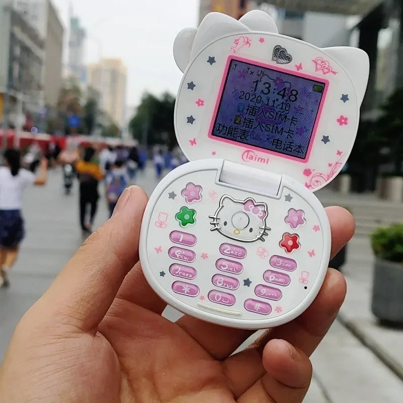 2023 New Kawaii Sanrioed Hello Kitty Flip Phone Cartoon Cute Little friends Taiml Mini Phone For Kids Toys For friends Gifts