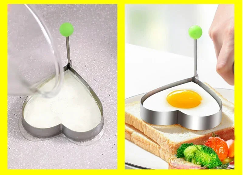 1 pieza de moldes para freír huevos de acero inoxidable, modelo de anillo de tortilla, molde para hornear panqueques, pasteles de carne, moldes para pasteles de arroz en forma de corazón para cocina