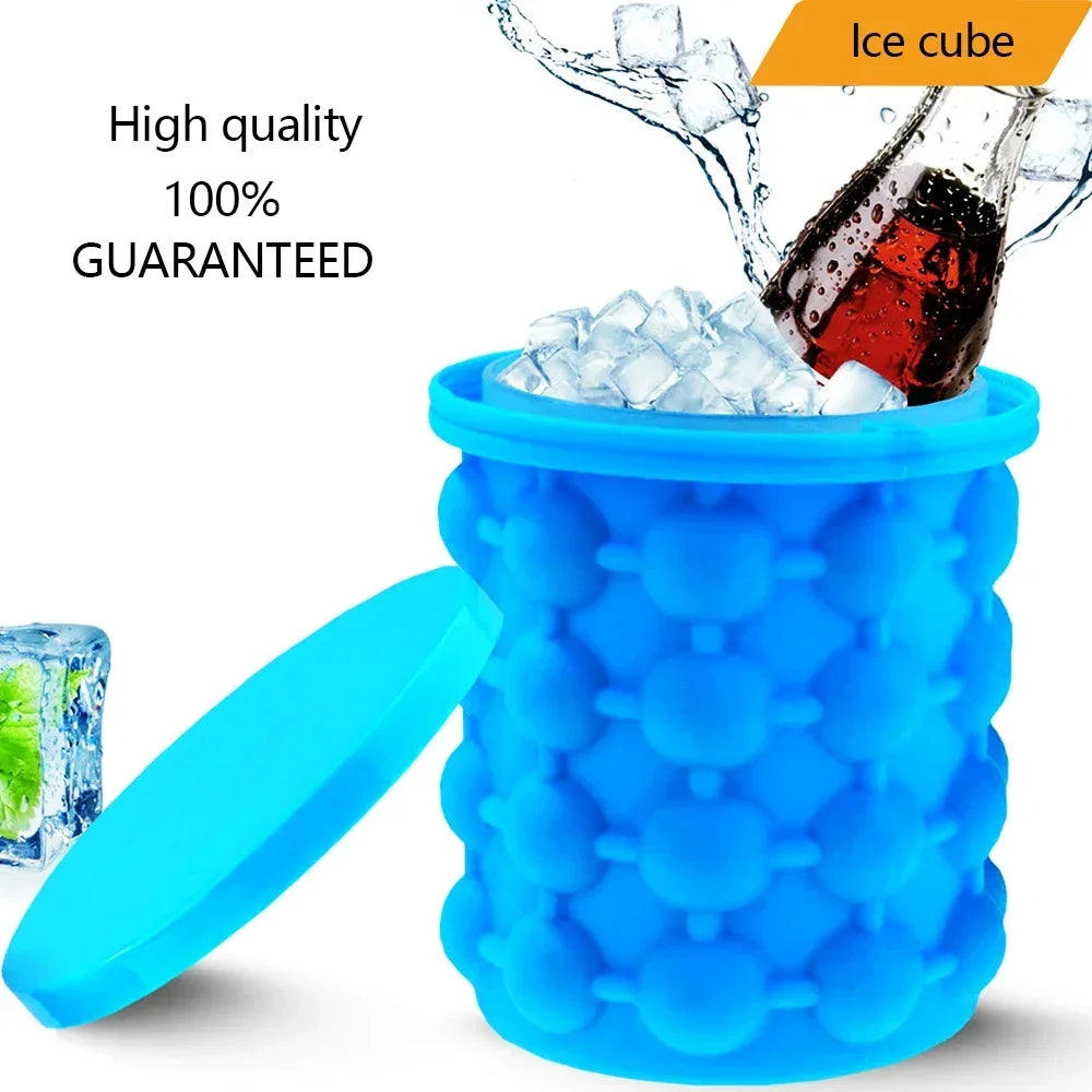 Molde de silicona portátil 2 en 1 para cubos de hielo grandes con tapa, herramientas para ahorrar espacio en la cocina, fiestas y bar