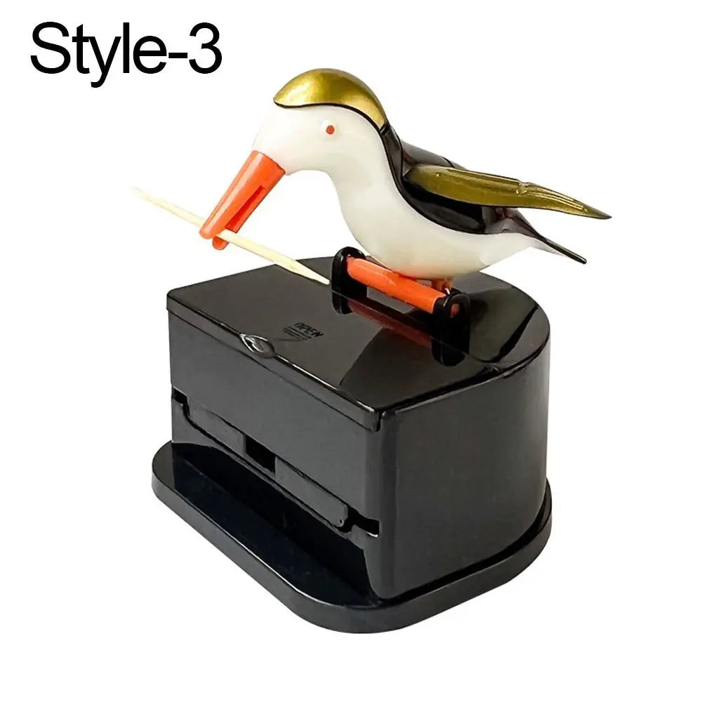 1PC Contenedor para palillos de dientes con forma de colibrí de dibujos animados Dispensador automático de palillos de dientes ABS Caja de soporte Decoración del hogar Accesorios de cocina