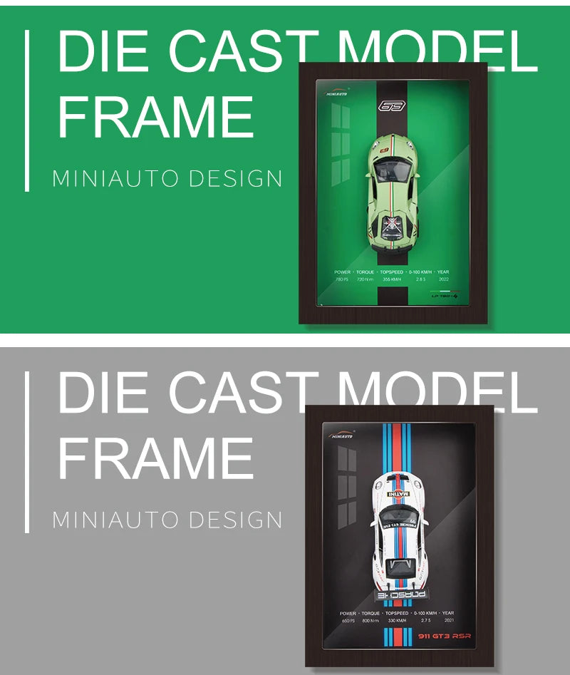 3D Wooden Photo Frame With 1/32 Diecast Metal Miniature Toy Car, 12 Inches Wall Decoration Suitable for Modern Style Living Room