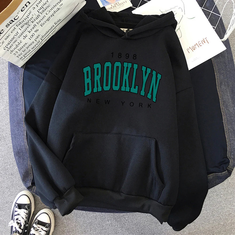 1898 Brooklyn New York Imprimé Femmes Sweats À Capuche Mode Polaire À Capuche Créativité Pull Vêtements Rue Lâche Sweats Femmes