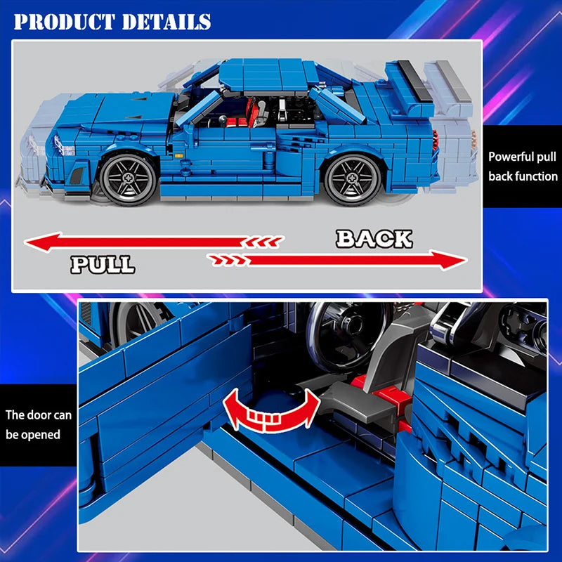 Technical Racing Car Models Speed Champion Car Japan Sport Cars Building Blocks Model Pull Back Vehicel Bricks Toy for Kids