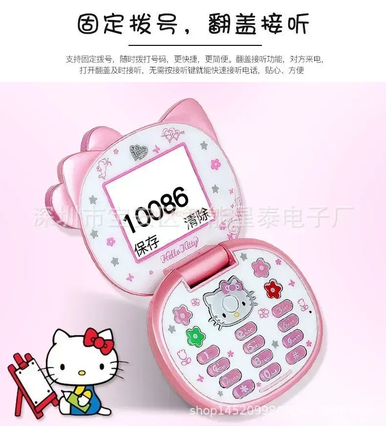 2023 New Kawaii Sanrioed Hello Kitty Flip Phone Cartoon Cute Little friends Taiml Mini Phone For Kids Toys For friends Gifts