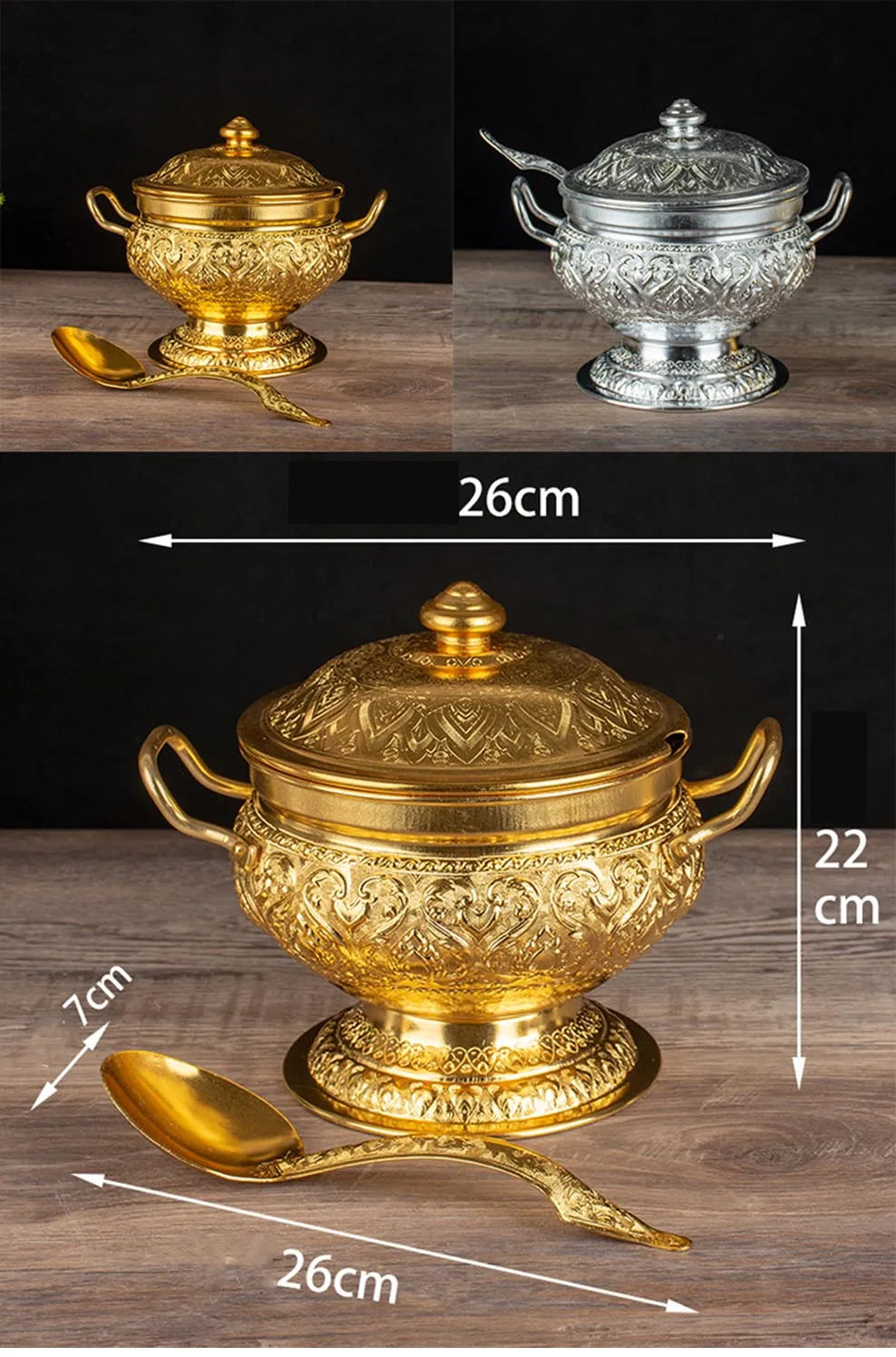 Thai Tom Yum Soup Pot Tall Feet Tin Pan Soup Dessert Container With Spoon Home Decoration Thai Tableware For Kitchen