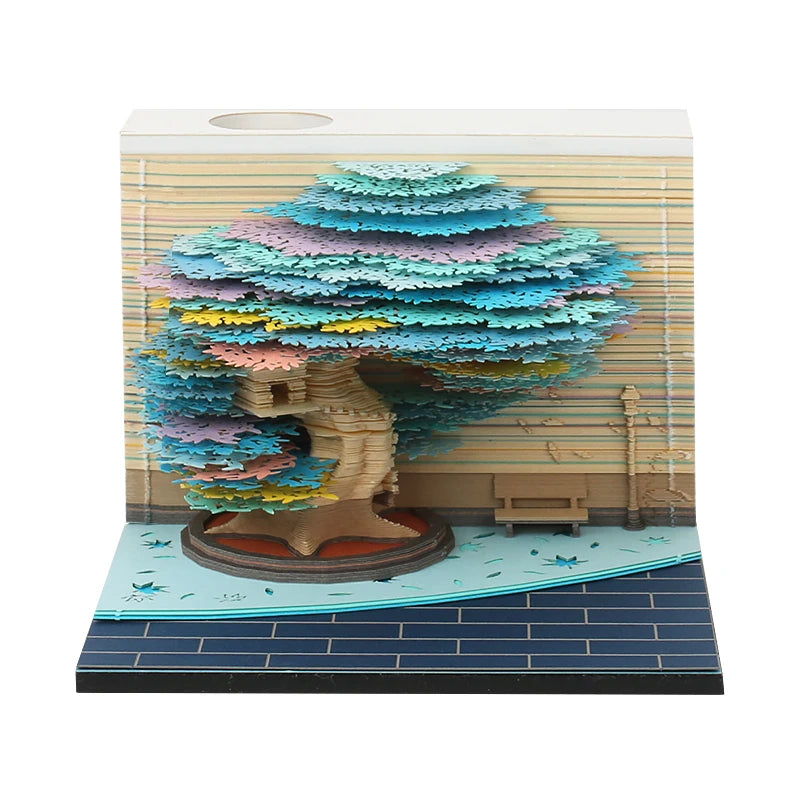 2024 Calendar Memo Pad With LED Lights,Time Piece Calendar,Creative Desk Calendar DIY Paper Carving Art Craft Desktop Decoration