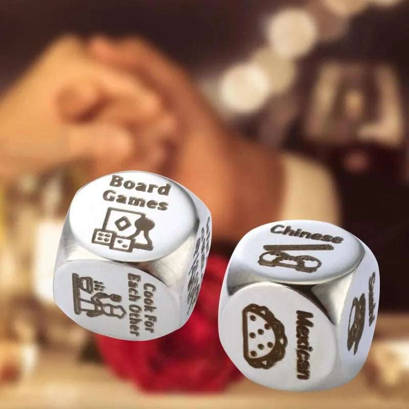 Food Dice Husband Wife Boyfriend Girlfriend Stainless Steel Valentines Gifts Dice for Wedding Birthday Anniversary Honeymoon