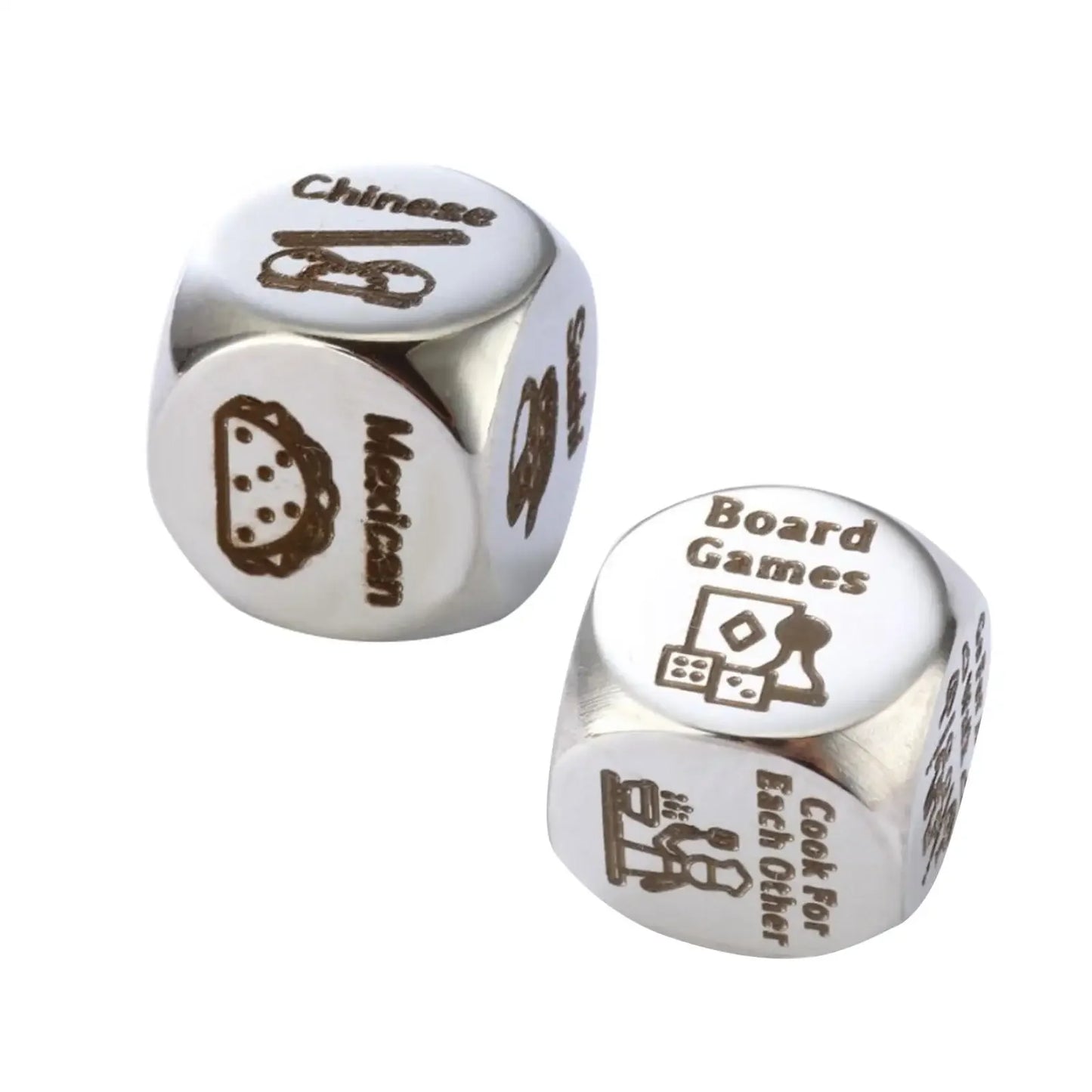 Food Dice Husband Wife Boyfriend Girlfriend Stainless Steel Valentines Gifts Dice for Wedding Birthday Anniversary Honeymoon