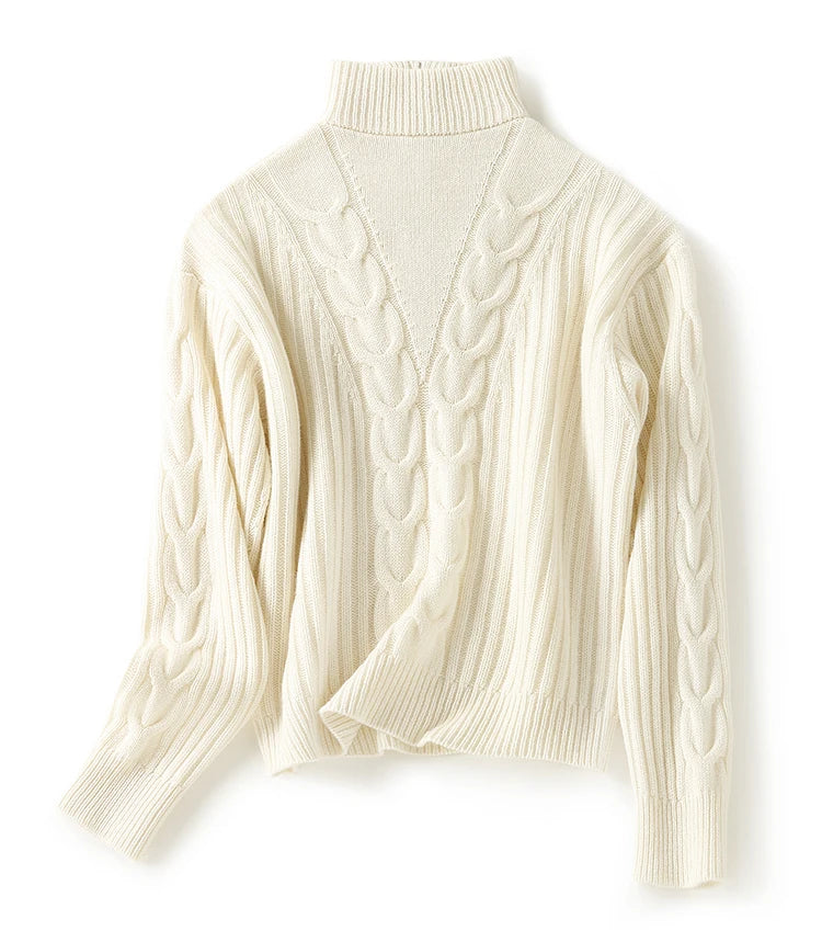 Thick Sweater Women High Quality100% Cashmere Warm Winter Long Sleeve Top Turn-down Collar Zipper Vintage Pullover