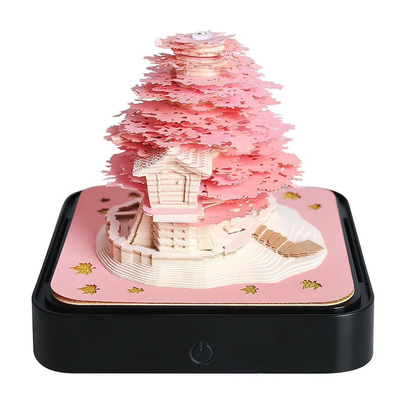 Omoshiroi Block 3D Notepad 2024 Calendar 3D Sakura Tree House Memo Pad Cute Block Notes 3D Sticky Notes Christmas New Years Gift