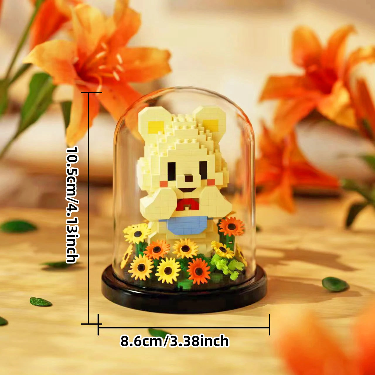 Animal potted plant assembly block with dust cover, sunflower rose flower block, puppy eternal flower assembly ornament toy