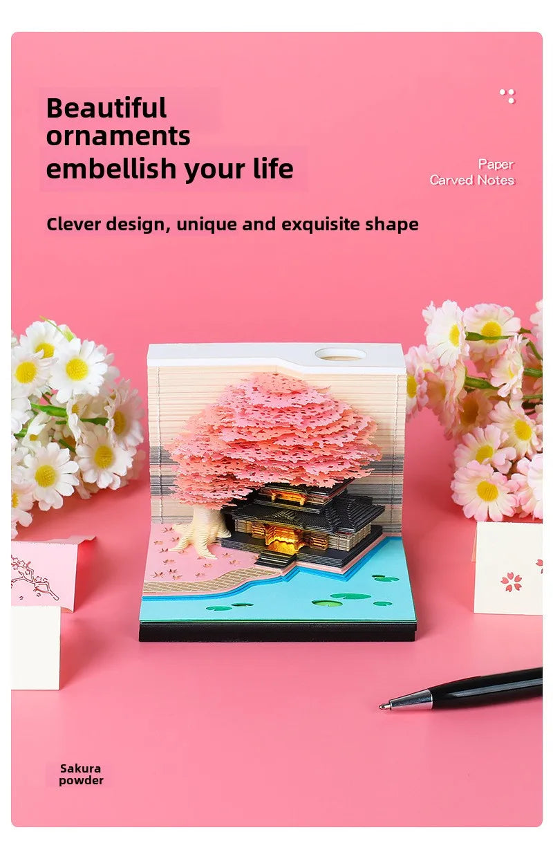 Treehouse 3D Desktop Calendar Sticky Notes Creative Crafts Souvenirs Paper Carvings Post-it Notes New Year Gifts Office Ornament