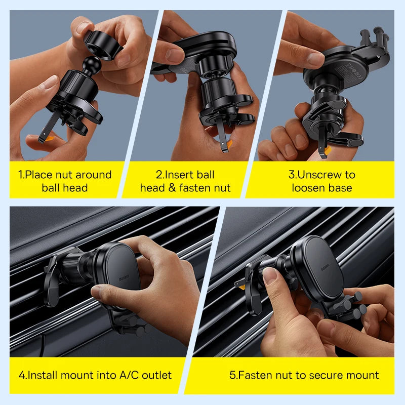 Soporte de teléfono para coche Baseus de 15 W, soporte de carga inalámbrica con ventilación de aire, soporte de teléfono por gravedad para iPhone 14, Samsung y Xiaomi