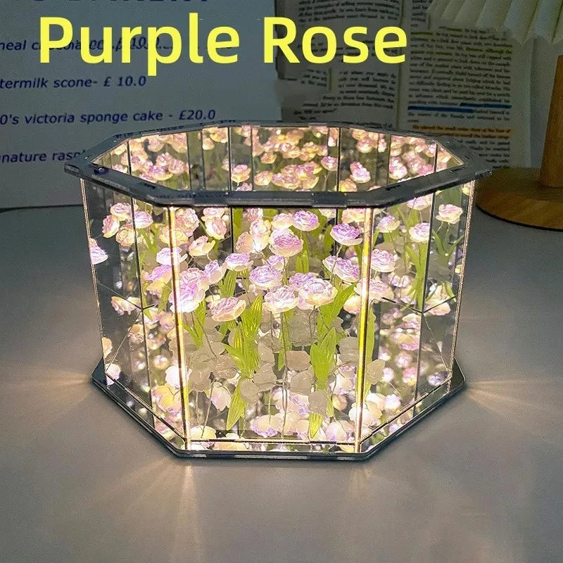 DIY Tulip Night Light Led Decorative Night Lamp Magic Cube Table Lamp and Mirror 2 in 1 for Birthday Gifts and Christmas Present