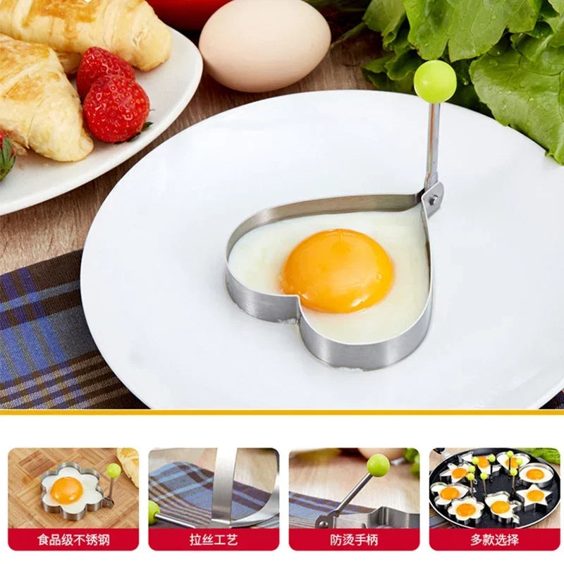 1 pieza de moldes para freír huevos de acero inoxidable, modelo de anillo de tortilla, molde para hornear panqueques, pasteles de carne, moldes para pasteles de arroz en forma de corazón para cocina