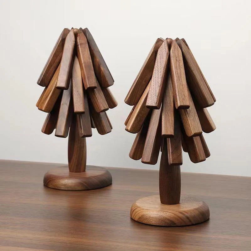 Salvamanteles de madera para platos calientes, almohadilla aislante, juego de salvamanteles con forma de árbol, posavasos para teteras, ollas calientes, regalo de Halloween y Navidad