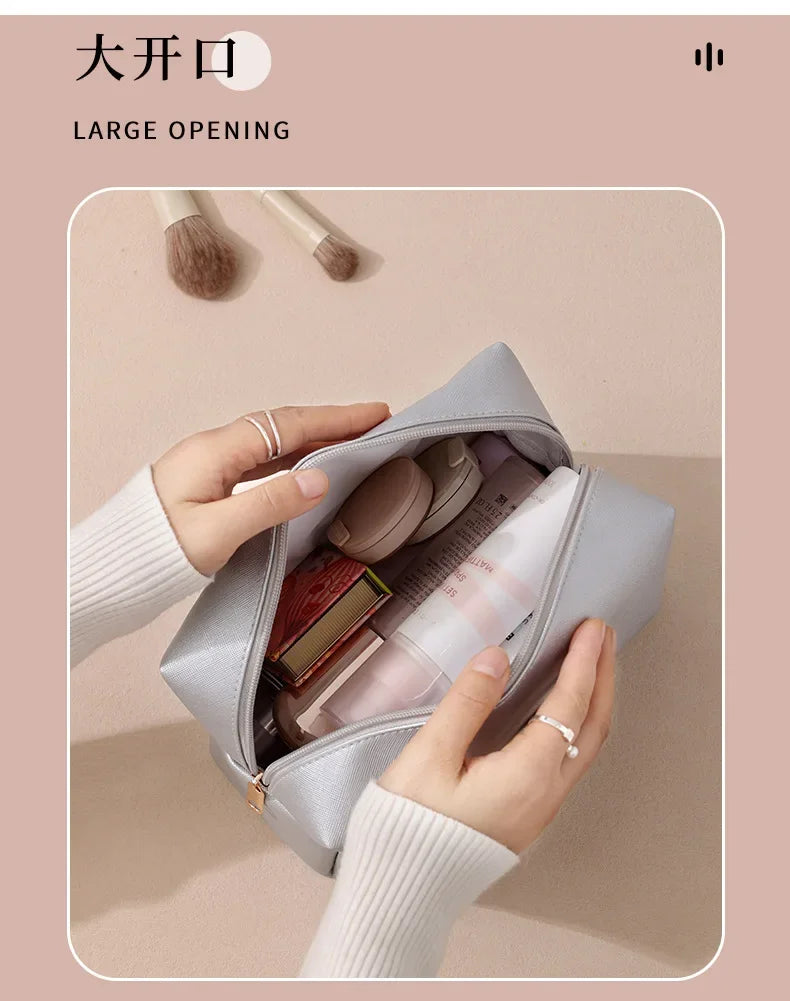 Small Makeup Bag PU Leather Travel Cosmetic Pouch Toiletry Bag for Women Portable Water-Resistant Personalized Embroidery