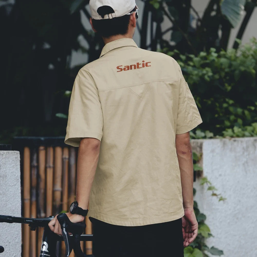 Santic 2024 Summer New Men's Cycling Jerseys Athletic Casual Bicycle Cycling Outdoor Casual Shirt Short Sleeve WM24C07046K