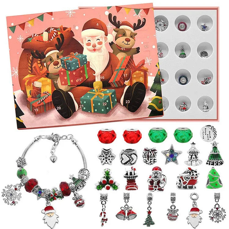 Stitch Mickey Christmas Advent Calendar Disney Bracelets 24 Days Xmas Countdown Calendar Diy Jewelry Making Kit Kid'S Gifts