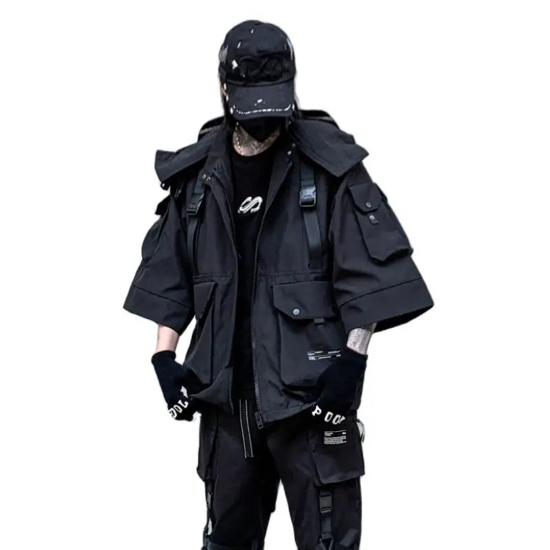 2022 Autumn Winter Hip Hop Techwear Cargo Jacket Men's Harajuku Casual Hooded Jackets Tactical Hooded Coats Streetwear