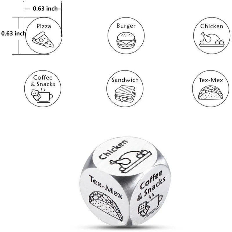 Food Dice Husband Wife Boyfriend Girlfriend Stainless Steel Valentines Gifts Dice for Wedding Birthday Anniversary Honeymoon