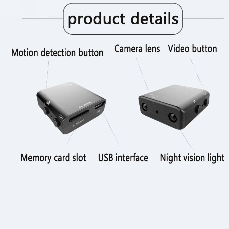 Cámara pequeña de 1080P, videocámara Full HD, visión nocturna por infrarrojos, microcámara, detección de movimiento, IR-CUT, DV, compatible con tarjeta TF oculta