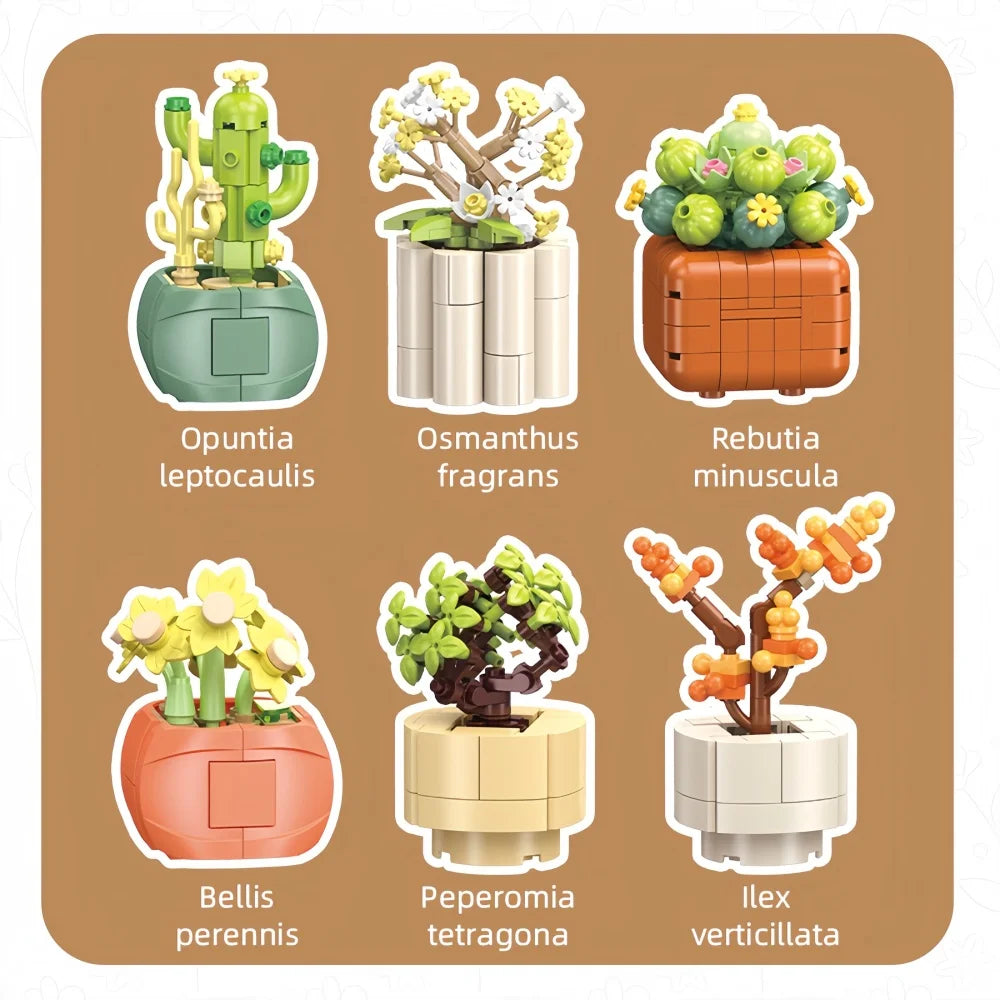 Succulent Plant Potted Building Blocks Simulated Flowers Daisies Simulated Flowers Desk Home Decoration Ornaments Children's Toy