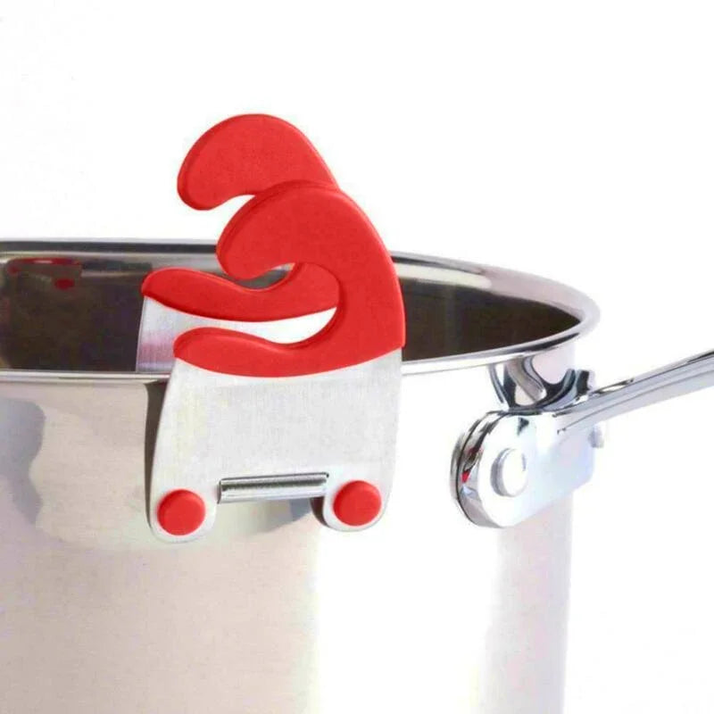 1 pieza de pinzas laterales de acero inoxidable para ollas, soporte para cucharas antiescaldaduras, utensilios de cocina de goma