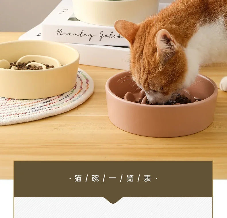 Slow Feeder Cat Bowl Ceramic Cat Food Bowl for Cervical Spine Protection Anti-choking Cat Slow Feeding Dish Bowl Pet Supplies