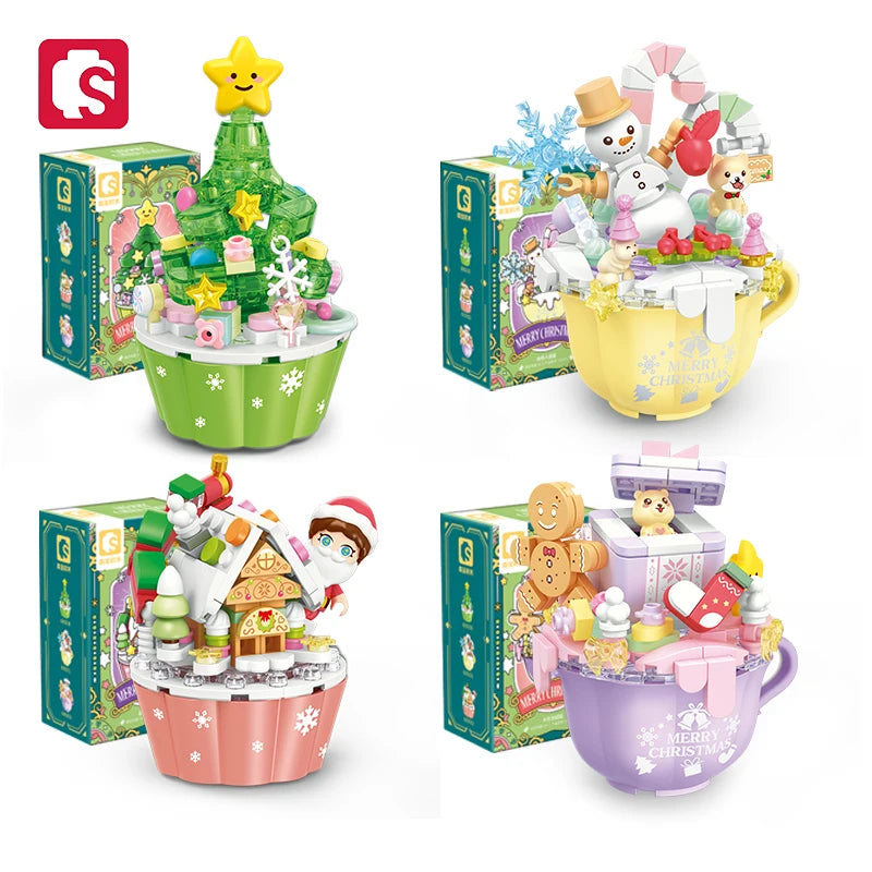 SEMBO Fantasy Christmas Tree Light Music Box Building Blocks MOC Sweet Cake Cup Model Bricks Toys Romantic Gifts for Girlfriend