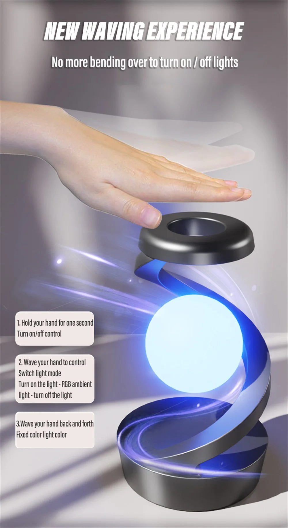 Rechargeable reading desk lamp Bedside night light Outdoor camping light With hand waving control mode Supports wireless charge