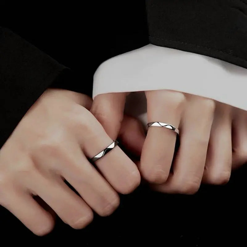 1 par de anillos de pareja de rombos blancos y negros, anillo abierto para mujeres y hombres, anillos de dedo ajustables, regalo de joyería de aniversario para amantes románticos