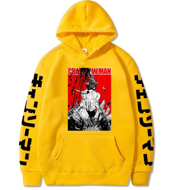 2024 Japanese Anime Hoodie Chainsaw Man Logo Gothic Printed Long Sleeve Streetwear Sweatshirt Fashion New Oversized Hip Hop Clot