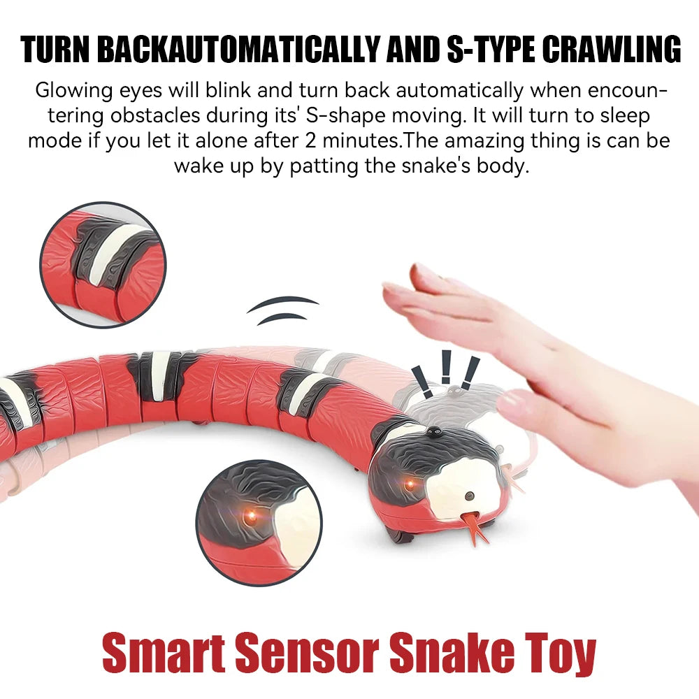 Juguetes para mascotas, gatos, perros, serpientes, juguetes para mascotas, sensor inteligente recargable, serpiente que detecta automáticamente obstáculos y escapa, juguetes de regalo para niños