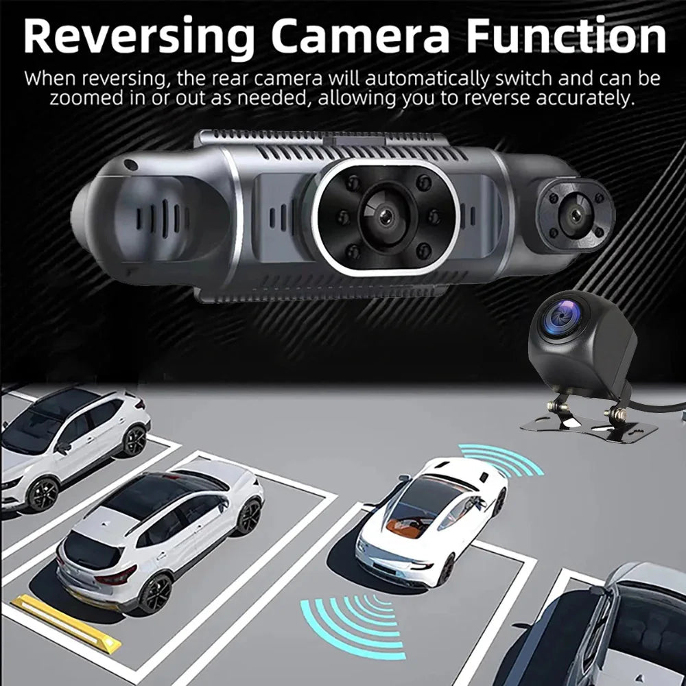 Cámara de salpicadero para coche de 1080P con GPS, WIFI, aplicación, grabadora de vídeo de 4 lentes, DVR de 360°, cámara de visión trasera, monitor de estacionamiento, caja negra, accesorios para coche