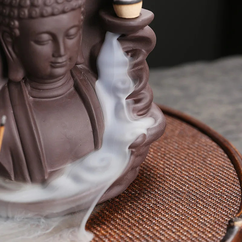 1pc Brûleur d'encens à refoulement Nuages de bon augure Bouddha Brûleur d'encens à refoulement en argile violette Porte-encens (sans encens)