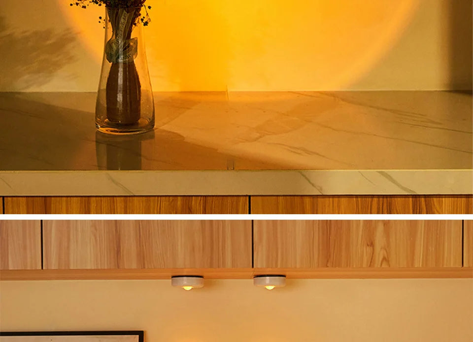 Sunset Lamp Under Cabinet Lights Battery Operated Sunset Projector Kitchen Wine Cabinet Closet Decor Bedroom Atmosphere Lamp