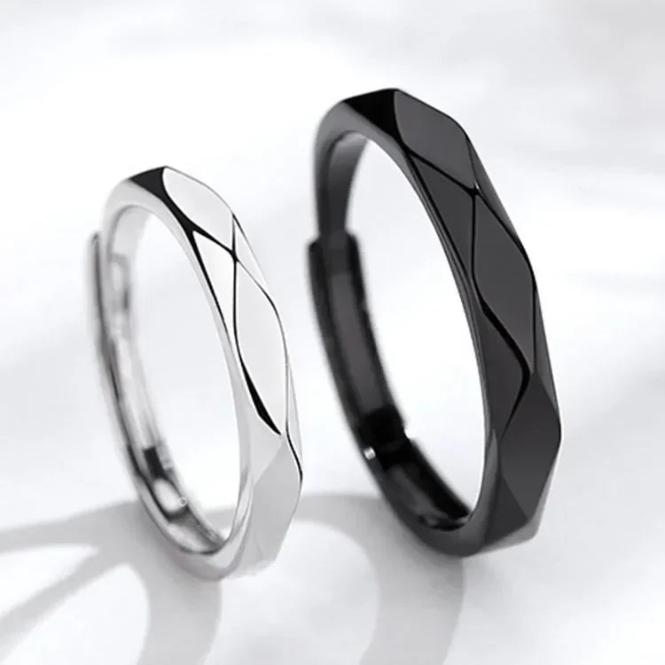 1 par de anillos de pareja de rombos blancos y negros, anillo abierto para mujeres y hombres, anillos de dedo ajustables, regalo de joyería de aniversario para amantes románticos