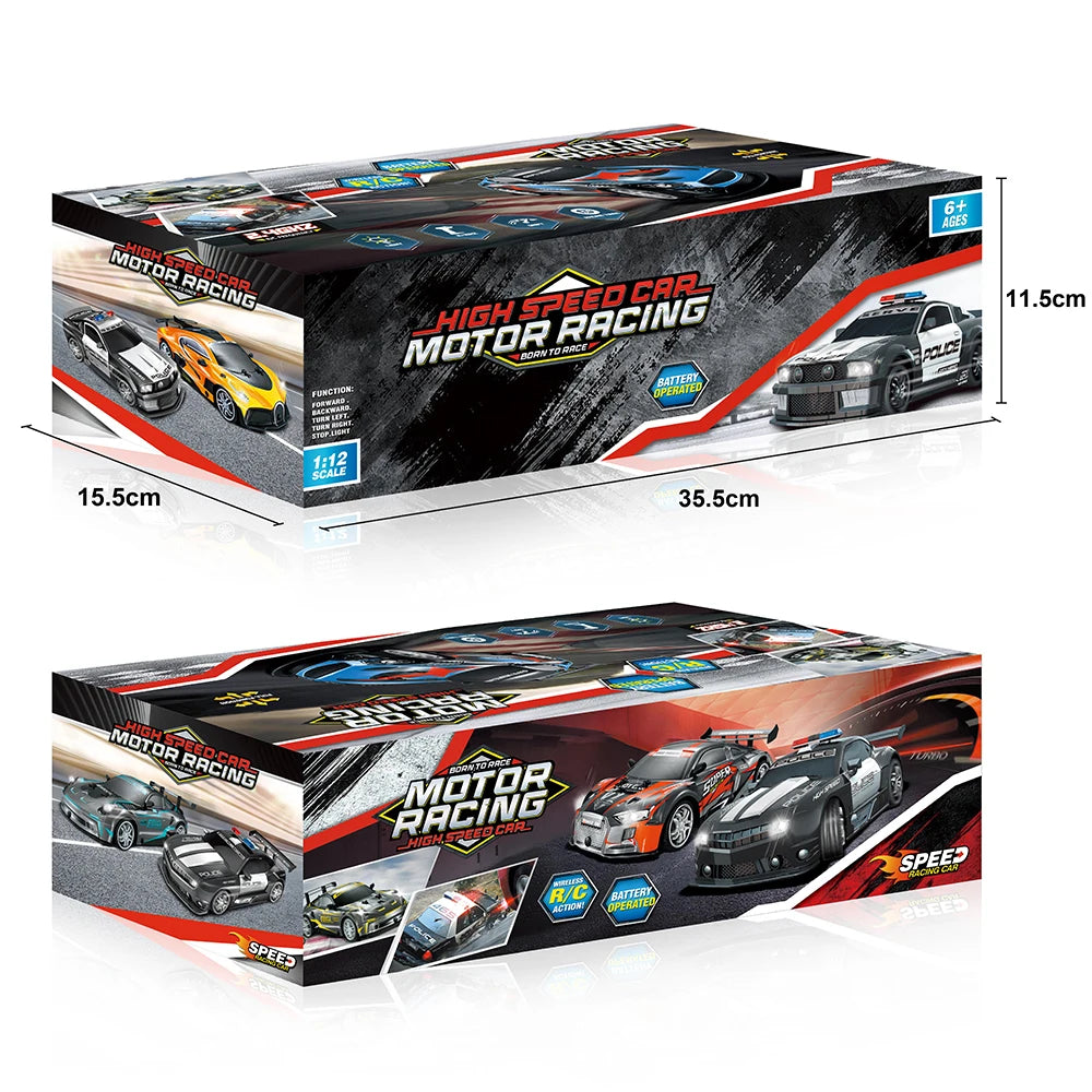 Voiture de police télécommandée 1/12 RC Drift 2,4 GHz Véhicule de course tout-terrain à grande vitesse avec lumières cool Jouets pour enfants Cadeau d'anniversaire pour garçons